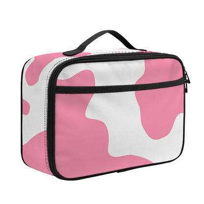 Pastel Pink And White Cow Print Portable Lunch Bag