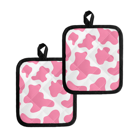 Pastel Pink And White Cow Print Pot Holders