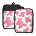 Pastel Pink And White Cow Print Pot Holders With Pocket