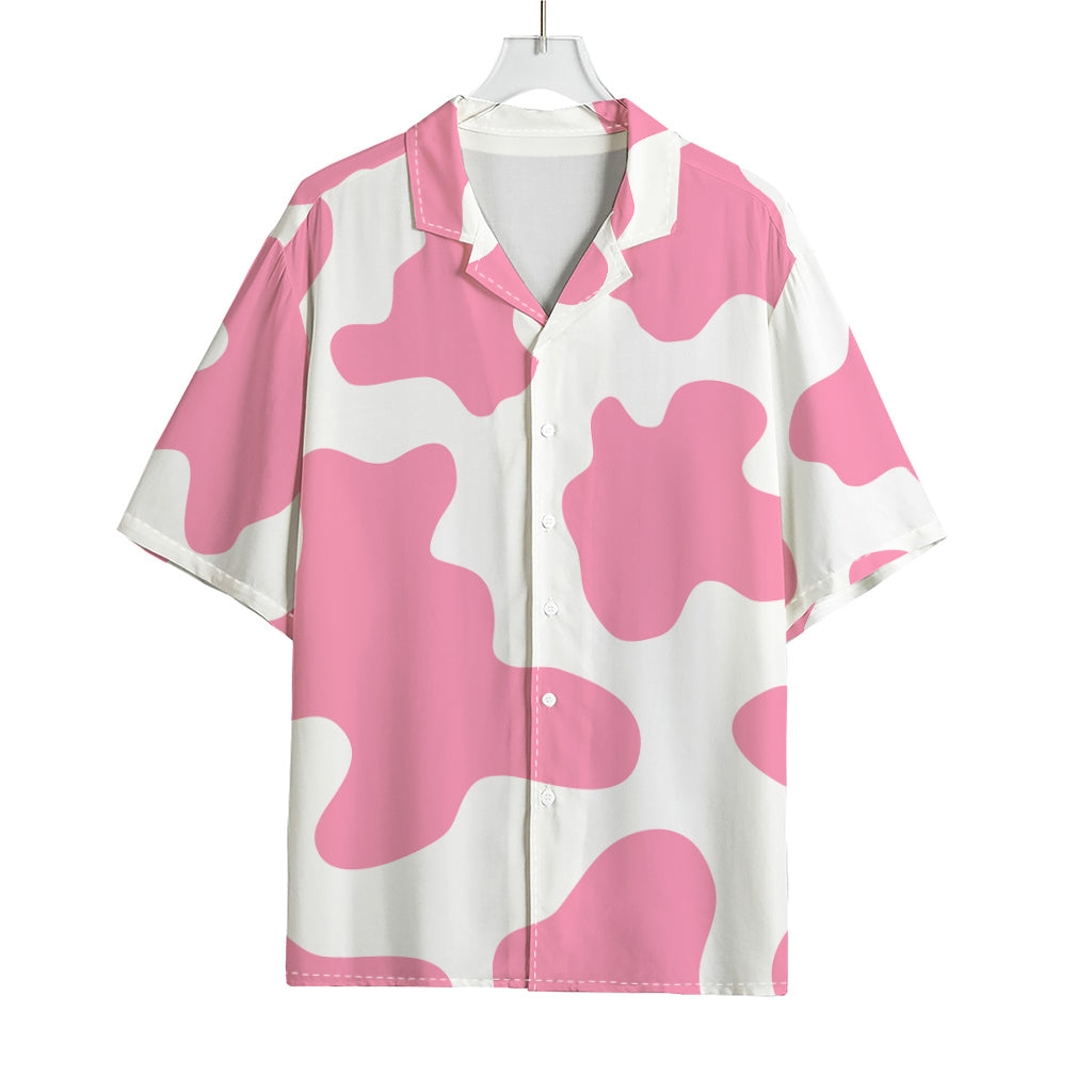 Pastel Pink And White Cow Print Rayon Hawaiian Shirt