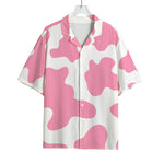 Pastel Pink And White Cow Print Rayon Hawaiian Shirt
