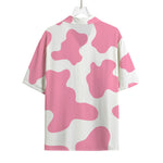 Pastel Pink And White Cow Print Rayon Hawaiian Shirt