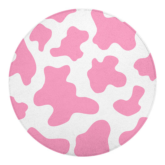 Pastel Pink And White Cow Print Round Blanket