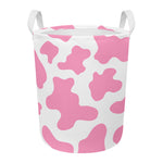 Pastel Pink And White Cow Print Round Laundry Basket
