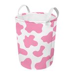 Pastel Pink And White Cow Print Round Laundry Basket