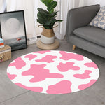 Pastel Pink And White Cow Print Round Rug