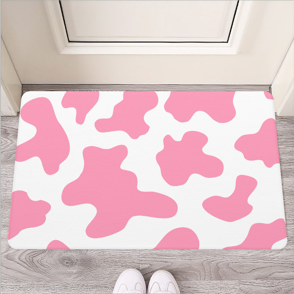 Pastel Pink And White Cow Print Rubber Doormat