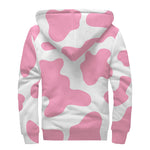 Pastel Pink And White Cow Print Sherpa Lined Zip Up Hoodie