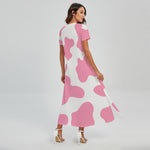 Pastel Pink And White Cow Print Short Sleeve Maxi Dress