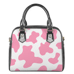Pastel Pink And White Cow Print Shoulder Handbag