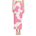 Pastel Pink And White Cow Print Side Slit Maxi Skirt