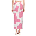 Pastel Pink And White Cow Print Side Slit Maxi Skirt