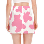 Pastel Pink And White Cow Print Side Slit Mini Skirt