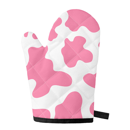 Pastel Pink And White Cow Print Single Oven Mitt