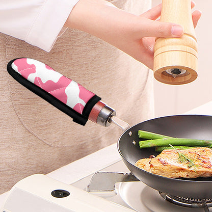 Pastel Pink And White Cow Print Skillet Handle Cover