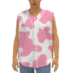 Pastel Pink And White Cow Print Sleeveless Baseball Jersey