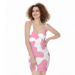 Pastel Pink And White Cow Print Sleeveless Bodycon Dress