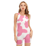 Pastel Pink And White Cow Print Sleeveless One Piece Swimsuit