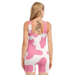 Pastel Pink And White Cow Print Sleeveless One Piece Swimsuit