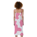 Pastel Pink And White Cow Print Slim Fit Midi Cami Dress