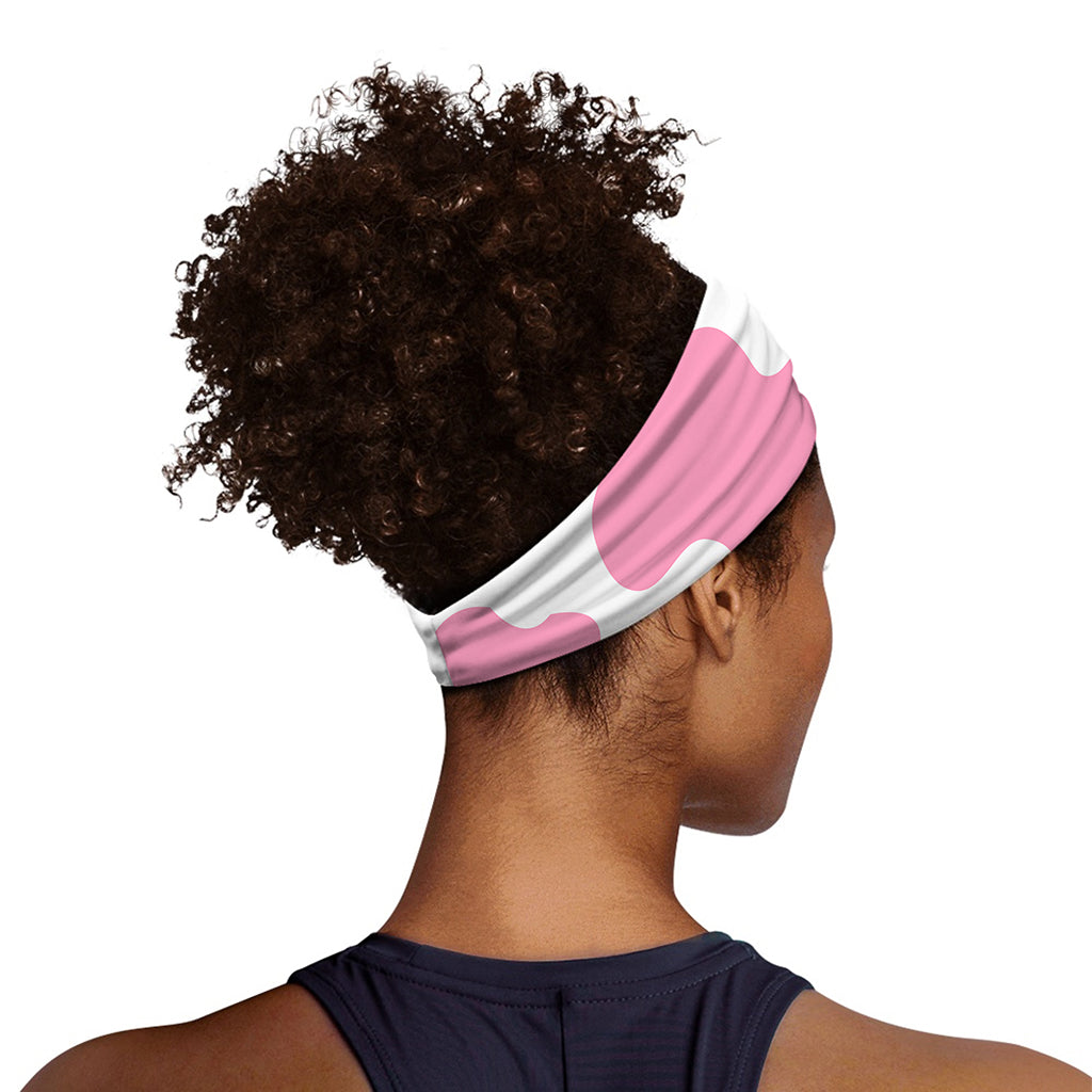 Pastel Pink And White Cow Print Sports Headband