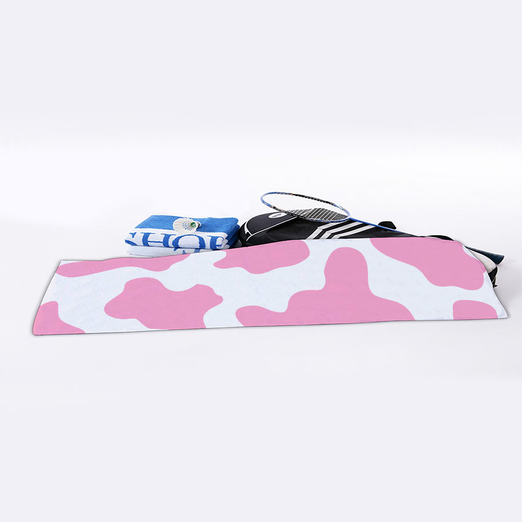 Pastel Pink And White Cow Print Sports Towel