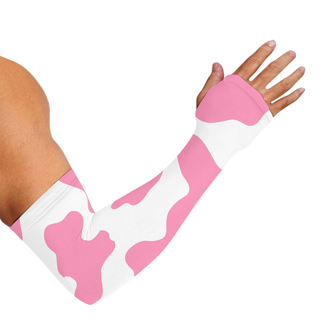 Pastel Pink And White Cow Print Sun Protection Arm Sleeves