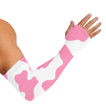 Pastel Pink And White Cow Print Sun Protection Arm Sleeves