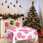 Pastel Pink And White Cow Print Tablecloth