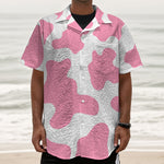 Pastel Pink And White Cow Print Textured Short Sleeve Shirt