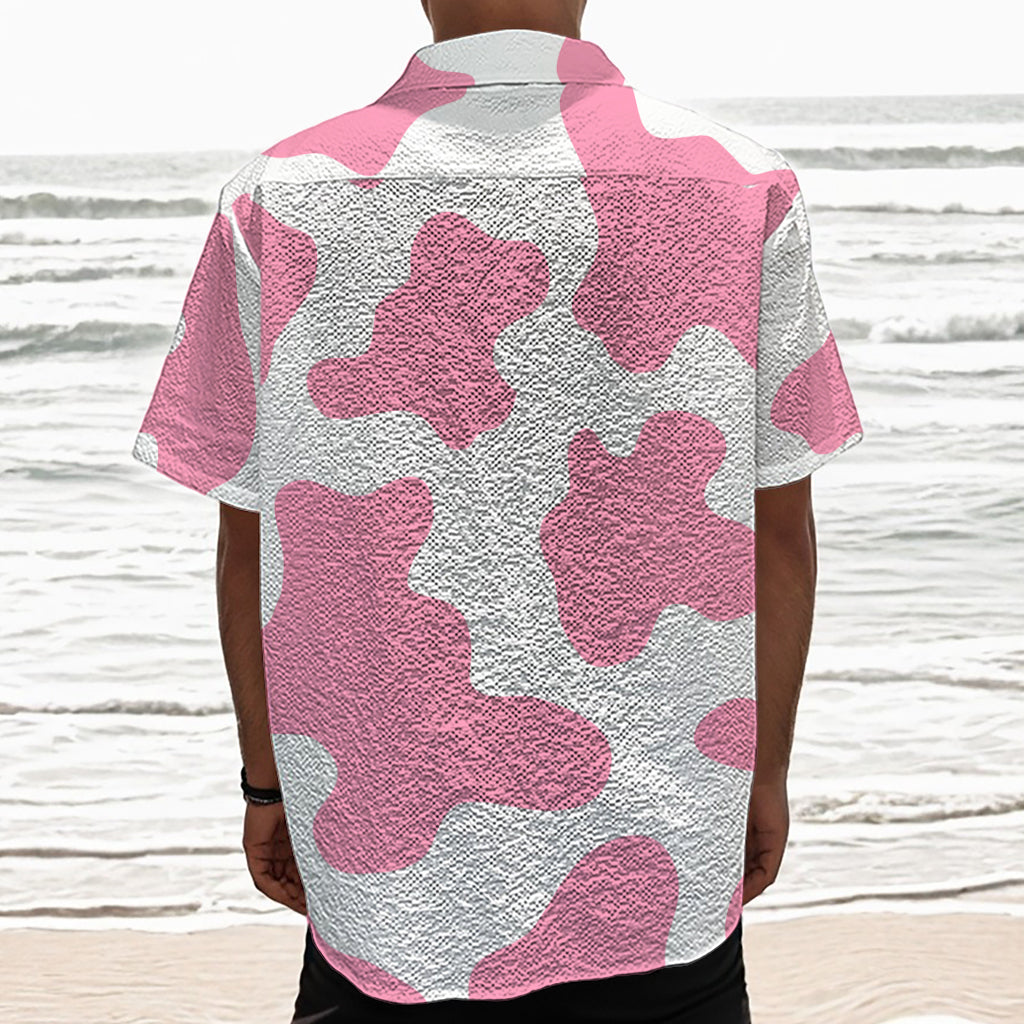 Pastel Pink And White Cow Print Textured Short Sleeve Shirt
