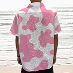 Pastel Pink And White Cow Print Textured Short Sleeve Shirt
