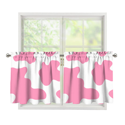 Pastel Pink And White Cow Print Tier Curtains