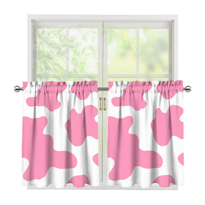 Pastel Pink And White Cow Print Tier Curtains
