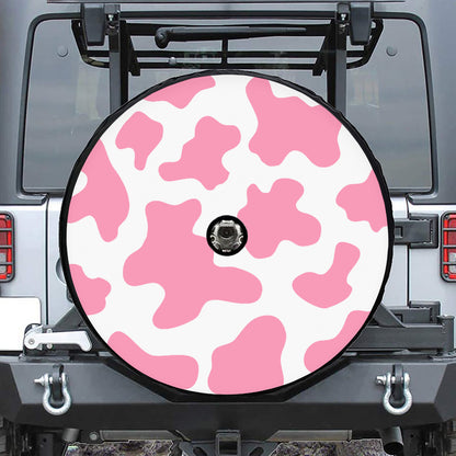 Pastel Pink And White Cow Print Tire Cover With Camera Hole