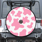 Pastel Pink And White Cow Print Tire Cover With Camera Hole