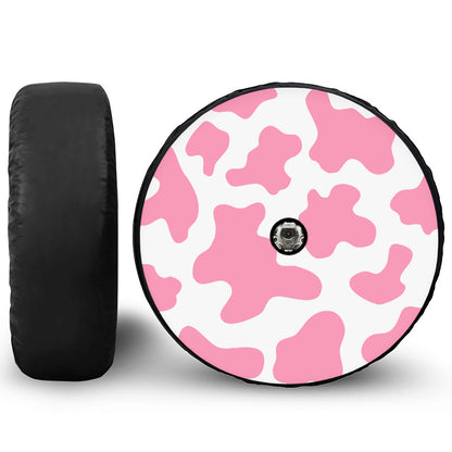 Pastel Pink And White Cow Print Tire Cover With Camera Hole