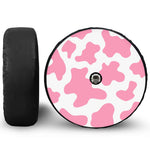 Pastel Pink And White Cow Print Tire Cover With Camera Hole