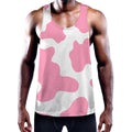 Pastel Pink And White Cow Print Men's Workout Tank Top