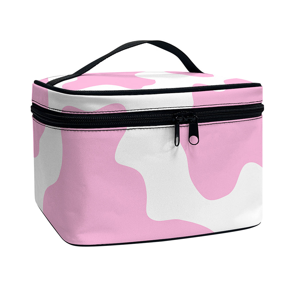 Pastel Pink And White Cow Print Travel Makeup Bag