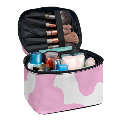 Pastel Pink And White Cow Print Travel Makeup Bag