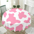 Pastel Pink And White Cow Print Waterproof Round Tablecloth