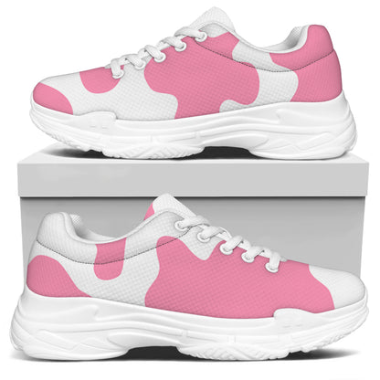 Pastel Pink And White Cow Print White Chunky Shoes