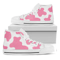 Pastel Pink And White Cow Print White High Top Sneakers