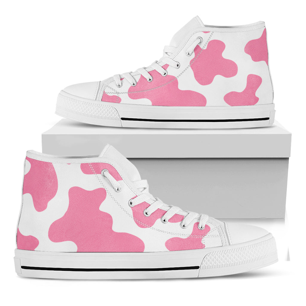 Pastel Pink And White Cow Print White High Top Sneakers
