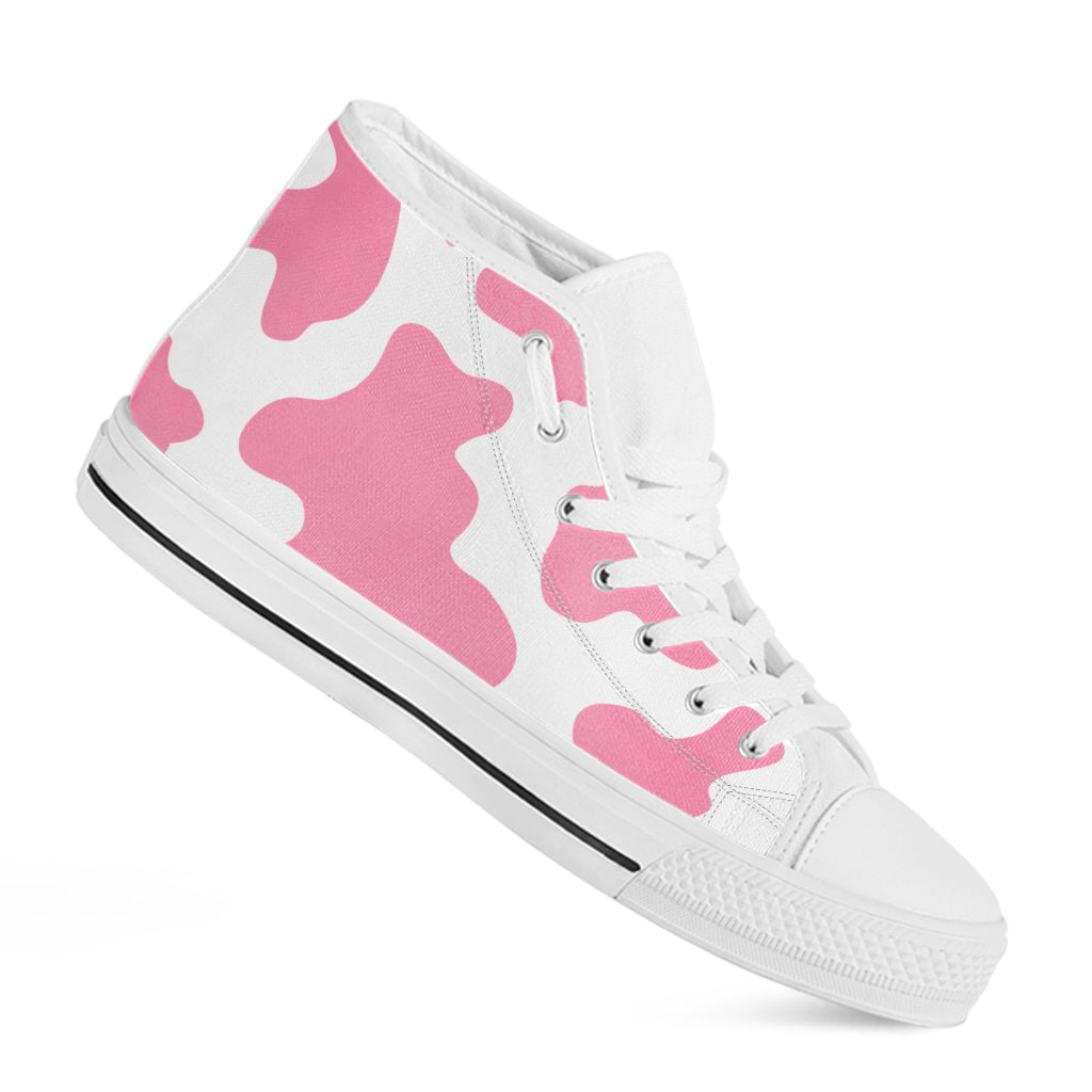 Pastel Pink And White Cow Print White High Top Sneakers