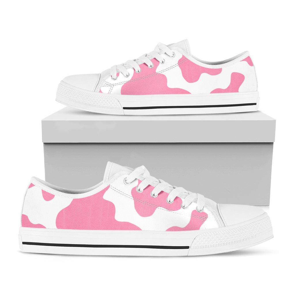Pastel Pink And White Cow Print White Low Top Sneakers