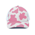 Pastel Pink And White Cow Print White Mesh Trucker Hat