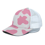 Pastel Pink And White Cow Print White Mesh Trucker Cap