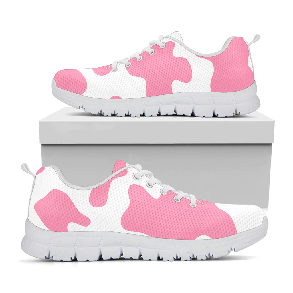 Pastel Pink And White Cow Print White Running Shoes